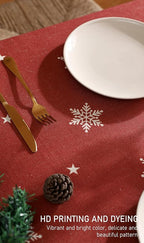 ISAENNE Designer Christmas Red Long Tablecloth Rectangular,Linen Table Cloth with Snowflakes Pattern,Wrinkle Resistant Decor Tablecloths for Dining Kitchen Thanksgiving Christmas,63"*94"-Carol C