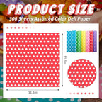 Fulmoon 600 Sheets Waxed Deli Paper Sheets for Food 12 x 12 Inch Polka Dot Dry Wax Paper Greaseproof Food Basket Liners Sandwich Wraps for Wrapping Bread Baking BBQ Picnic Party (Multicolor)