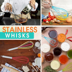 Domensi 8 Pcs 12 Inch Whisks Bulk for Cooking Silicone Whisks Non Scratch Stainless Steel Hand Coated Metal Heat Resistant Egg Beaters for Classroom Cook Party Favor Gift Supplies