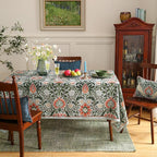 ISAENNE Designer Bohemian Linen Green Extra Long Rectangle Tablecloth,Floral Indoor Table Cloth,Stain Resistant Decor Tablecloths for Dining Thanksgiving Kitchen Party Christmas,67"*118"-Naples