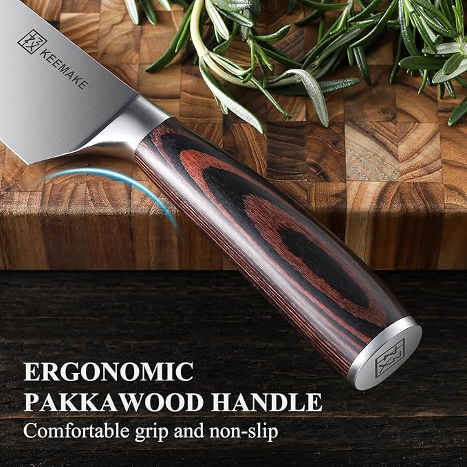 KEEMAKE Kitchen Knife Set of 4pcs - Sharp Kitchen Knives High Carbon Stainless Steel Blade, Chef Knife Set Pakkawood Handle Knives Set for Kitchen, w/Elegant Gift Box