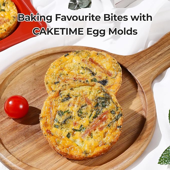 CAKETIME Muffin Top Pan Non Stick, 4 Inch Metal Frame Round Silicone Egg Baking Pan for Oven English Muffins, Whoopie Pies, Corn Bread, Egg Bites, Breakfast Sandwiches Tarts 3 Pack Red