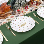WDF 100 Pack Christmas Paper Plates - 10" x 12"Disposable Christmas Plates Disposable with Christmas Trees-Large Oval Paper Plates Heavy Duty- Party Plates for Christmas