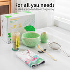 TEANAGOO Matcha Whisk Set,7 Pcs Matcha Set Green,Ceremony Matcha Kit,Matcha Tea Set for Making Latte,Ceramic Bowl(chawan) whith Spout and Whisk,Gift for Matcha Lovers