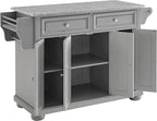 Crosley Furniture Alexandria Granite Top Rolling Kitchen Island Storage Cart, Microwave Stand, Spice Rack, Gray