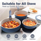 SENSARTE 17 Piece Ceramic Pots and Pans Set, Nonstick Detachable Handle Cookware, Induction Kitchen Cookware Set with Removable Handle, Dishwasher ＆ Oven Safe (Navy)