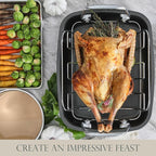 KITESSENSU Nonstick Turkey Roasting Pan with Rack 17 x 14 inch - Large Chicken Roaster Pan for Oven - Wider Handles & Heavy Duty Construction - Suitable for 24lb Turkey, Gray
