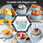 EUSOAR Disposable Ramekins with Lids, Lake Blue 25Packs 5oz Aluminum Foil Mini Muffin Liners, Dessert Cheesecake Pan Creme Brulee Cupcake Ramekins Containers for Catering Gathering Club Wedding Party