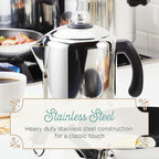 Farberware Classic Stainless Steel Coffee Percolator, 12 Cup, Silver with Glass Blue Knob, 7.28"D x 8.86"W x 10.83"H