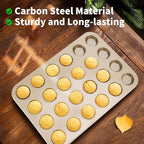 Beasea Mini Muffin Pan 24 Cups Nonstick, 1 Pack 24 Mini Small Cup Non Stick Muffin Baking Pan Tin Tray Carbon Steel Bakeware Individual Cupcake Baking Pan - Gold