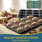 E-far Nonstick Muffin Pans 12 Cups, Stainless Steel Muffin Tin Cupcake Pan Tray for Baking, Stainless Steel Core & Non Toxic, Easy Release & Easy Clean, Black