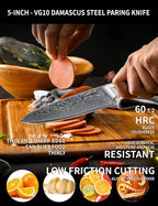 5 Inch Kitchen Utility Knife - Xuan Series Kitchen Knives - VG10 Damascus Steel with Resin Handle (Sunset Red)