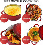Trustmade 3 QT Cast Iron Dutch Oven, Enamel Coated Cookware Pot with Self Basting Lid for Home Baking, Braiser, Cooking, Red