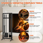 6 Pcs Fireplace Tools Set with Log Carrier, HXJLJY 34" Fireplace Accessories Sturdy Fire Tool Set Holder with Fire Poker Brush Shovel Tong Stand for Indoor Fireplace Outdoor Fire Pit Wood Stove,Square
