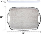 TP Serving Trays with Handles, 17 x 12 Inch Melamine Serving Platters for Food, Meat, Set of 2 Rectangular Trays for Eating, Rustic White