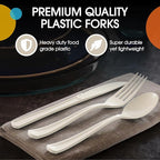 Party Solids Ivory Plastic Silverware Heavy Duty 150 Pieces Ivory Plastic Cutlery Sets, Utensil Sets, 50 Of Each Forks, Knives & Spoons Disposable Cutlery Set, Flatware Set For Party Supplies