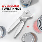 Zulay Kitchen Heavy Duty Stainless Steel Can Opener Manual with Large Bottle Opener - Manual Can Opener with Turn Knob with Soft Grip Handles - White