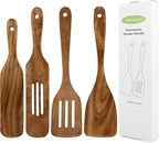 Wooden Spatula, Heat Resistant Cooking Wood Spatulas Spurtles for Non Stick Cookware Kitchen Use, Handmade Non Toxic Teak Wooden Cooking Utensil Spurtle Set for Cast Iron Baking Flipping, 4 Piece
