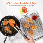 600ºF Heat Resistant Kitchen Tongs: U-Taste 16 inch Extra Long Large Silicone Cooking Tong with Sturdy Non Stick Rubber Tips & Non Slip Silicon Coated 18/8 Stainless Steel Handle for Grill BBQ(Orange)