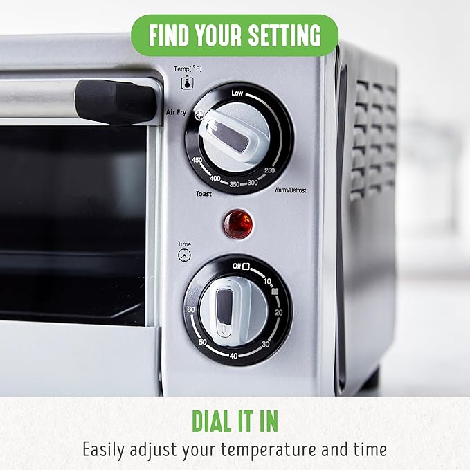 GreenLife Countertop Toaster Oven Air Fryer Stainless Steel, Healthy Ceramic Nonstick, PFAS Free, Tray & Basket, Bake, Broil, Reheat, Adjustable Temp & Time Control, Auto Shutoff, Black