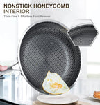 MICHELANGELO Stainless Steel Frying Pan Set with Lids, 8 & 10 Inch Frying Pans Nonstick, Stainless Steel Fry Pan Set, Honeycomb Pans for Cooking, Skillet with Lid - Induction Compatible