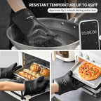 MAD SHARK Silicone Oven Mitts Heat Resistant 450 Degrees,Waterproof & Non-Slip Oven Gloves with Fingers,Cotton Lined Silicone Oven Gloves Kitchen Mitts for Baking Cooking Barbecue,Women,Oven(Black)
