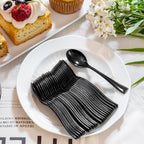 WDF 300 Pieces Black Plastic Mini Spoons-4 Inches Black Plastic Tasting Spoons for Desserts-Heavy Duty Plastic Spoons Perfect for Coffee/Cake/Desserts/Appetizers for New Year/Graduation/Wedding