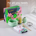 TEANAGOO Matcha Whisk Set,7 Pcs Matcha Set Blue Green,Ceremony Matcha Kit,Matcha Tea Set for Making Latte,Ceramic Bowl(chawan) whith Spout and Whisk,Gift for Matcha Lovers