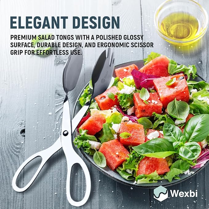 Salad Tongs 10-Inch – Heavy Duty Stainless Steel Serving Tongs for Salad, BBQ, Buffet, Kitchen & Party Use