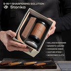 Stonka Walnut Rolling Knife Sharpener Kit – Dual-Grit Diamond Wheels Kit (400/1000), Easy to Use Knife Sharpener Roller with Magnetic Holder with 15° & 20°, Leather Strap