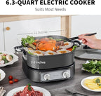 6-Quart Electric Skillet with Grill | Non-Stick PFOA-Free Ceramic-Coated Pot, 1600W, Timer & 3 Power Settings for Steak, Egg, Ramen (Includes Grill Tongs) Pot & Grill