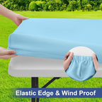 homing Rectangle Table Cloth Cover, Waterproof Polyester Elastic Fitted Tablecloth, Fits for 5 Foot Folding Tables, Washable Table Protector for Picnic, Camping, Outdoor (Light Blue, 30" x 60")