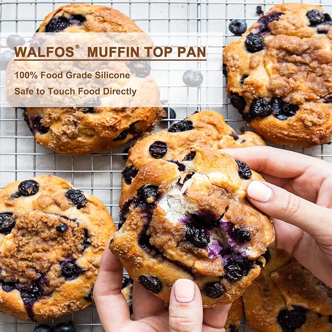 Walfos Silicone Muffin Top Pan Set, Non-Stick Whoopie Pie Baking Pans, Food Grade & BPA Free, Great for Muffin Tops, Whoopie Pies, Egg Muffins, Hamburger Buns and More, Dishwasher Safe, Set of 2