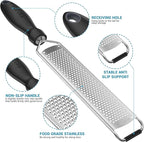 Lemon Zester & Cheese Grater – Sharp Stainless Steel Grater for Citrus, Parmesan, Garlic, Chocolate & Ginger, Non-Slip Grip, Safety Cover & Cleaning Brush