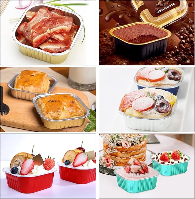 5oz/80pack Mini Cake Pans with Lids,LNYZQUS Aluminum Foil Cupcake Baking Cups Muffin Tin,Disposable Ramekins Small Cake Mini Brownie Baking Pan Cheesecake Containers -Cyan Blue