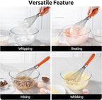 U-Taste Balloon Whisk for Cooking: 18/10 Stainless Steel Kitchen Wire Whisk, 12in Large Heavy Duty Egg Beater, Manual Mixing Tool with 12 High Flex Wires for Stirring, Blending Sauce (Orange)