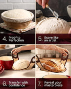Superbaking Banneton Bread Proofing Basket Set with Silicone Dough Sling, 9" Splinter-Free Proofing Basket, Non-Stick Dutch Oven Liner, Sourdough Starter Kit, Sourdough Bread Baking Supplies & Tools