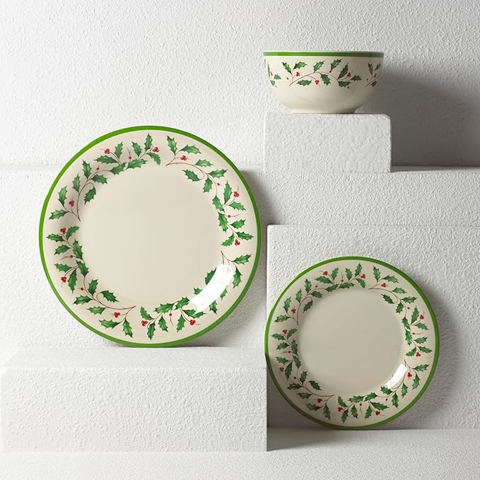 Lenox 863669 Holiday 4-Piece Melamine Dinner Plate Set, Christmas Dinnerware, Hosting (Pack of 4)
