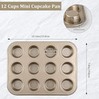 Mini Muffin Pan, Premium Small Cupcake Pans, Carbon Steel 12-Cup Muffin Tin, Versatile Non-Stick Bakeware