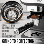 Zulay Kitchen Magia Manual Espresso Machine with Grinder and Milk Frother - 15 Bar Pressure Pump Cappuccino Machine - Latte Machine - & Extra Large 2L Removable Water Tank