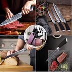 Japanese Knife Block Set 15PCS with Bulid-in Sharper in Knife Block and 6 Steak Knives Professional Self Sharpening Knives Set Damasucs Style German Stainless Steel Best Housewarming&Wedding Gift