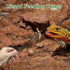 Reptile Stainless Steel Lizard Aquarium Straight Feeding Tweezers with Rubber Tip, Terrarium Feeding Tongs, 14.96" L, Black Silver Tone