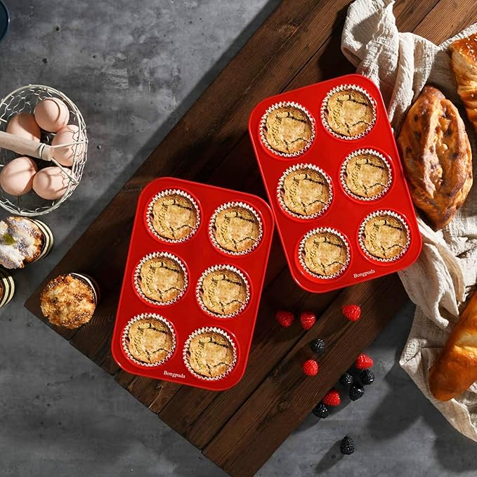 Silicone Large Muffin Pan 2 Pack,6 Cup Large Silicone Cupcake Pan,Non-Stick Jumbo Muffin Pans,Food Grade Cupcake Molds,Perfect for Egg Muffin,Big Cupcake