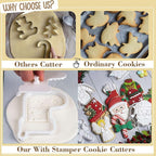 Flycalf Christmas Cookie Cutters Elf Shapes with Plunger Stamps Holiday PLA Baking Accessories Cutter Molds Gifts Decorative Party 3" Kitchen Cake Supplies