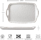 Farmhouse Melamine Serving Tray with Handles, Set of 2, 19"x12" Extra Large Rectangular Turkey Serving Platter, Serving Food Trays for Entertaining, Christmas,Thanksgiving,Party, Ivory