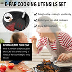 Silicone Kitchen Utensils Set, E-far 30-Piece Cooking Utensils Set with Holder, Heat Resistant Kitchen Spatulas Turner Tong Spoon Whisk Ladle for Nonstick Cookware, Stainless Steel Handle (Black)