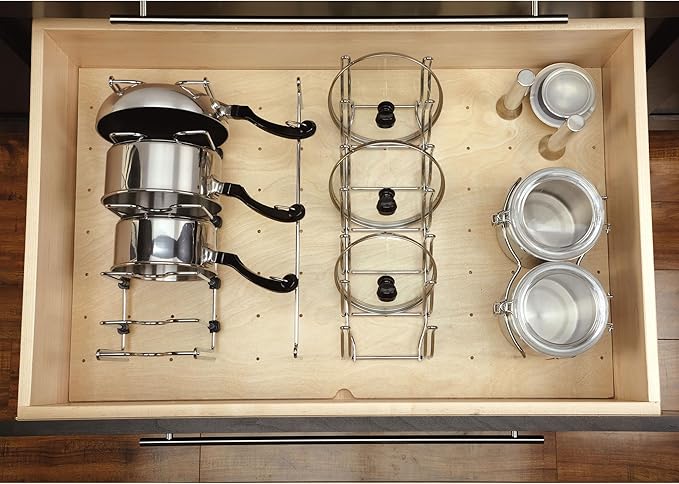 Rev-A-Shelf Pegboard Drawer Divider Organizer, Trim to Fit Wooden Kitchen Cabinet Storage Utensil, Pots & Dish Rack, 39" x 21", 4DPS-3921
