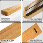 Zulay 11.75" Seamless Bamboo Wood Magnetic Knife Holder - Wooden Magnetic Knife Strip for Organizing your Kitchen - Elegant & Multifunctional Magnet Holder for Wall with Easy Installation