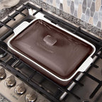 Stoneware Casserole Dish Bakeware Set with Lid, Covered Rectangular Dinnerware, Extra Large 4.23 Quart, 13 by 9 Inch, Oyster