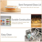 Urban Green Glass Food Container Set with Glass Lid, 4 Pack, Food Storage Containers with Airtight Lid, LeakProof, 100% Plastic Free, Meal Prep Container Set